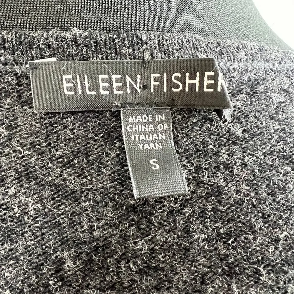 Eileen Fisher Gray Black Merino Wool-Cashmere Ruffle Waterfall Cardigan Size S
